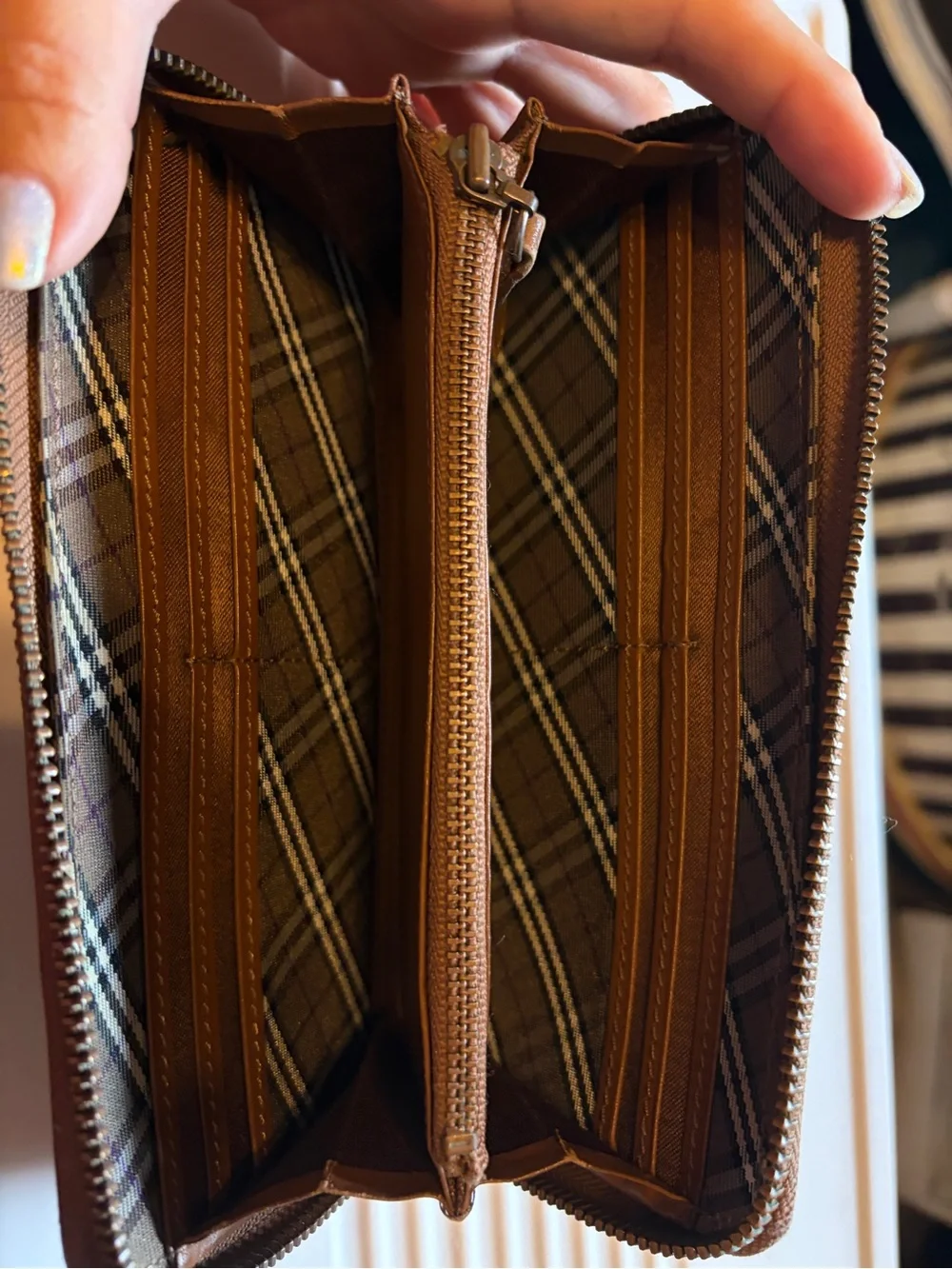 Brown Leather Zip Wallet Clutch - Burberry Style
